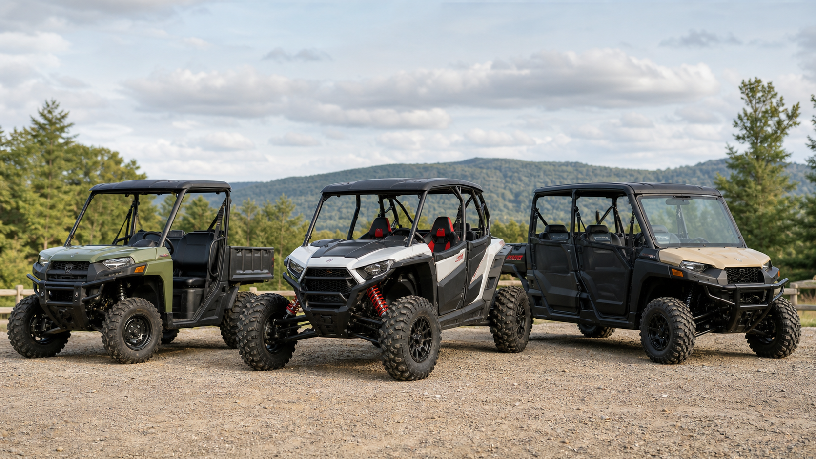 Three generic side-by-side UTVs lined up for a buying guide